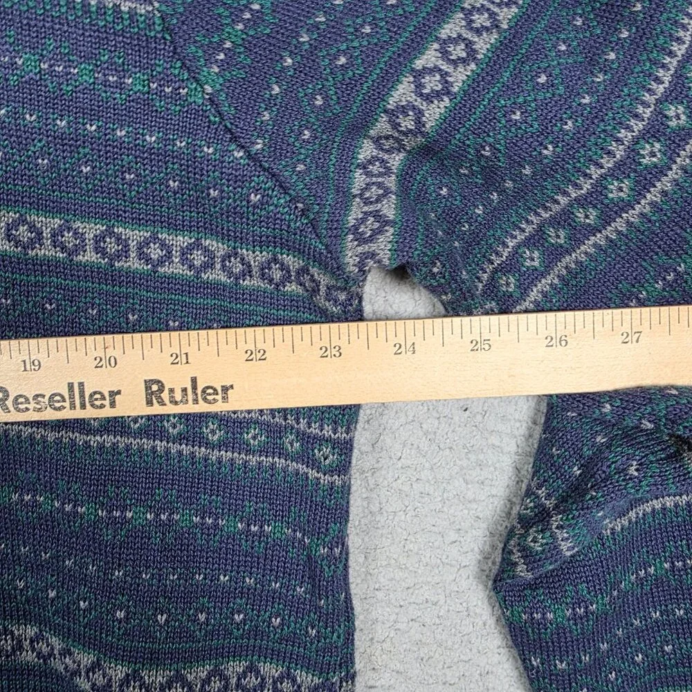 Izod Sweater Mens Size XL Navy Green Cable Knit‎ Fairisle Hoodie Classic Chunky